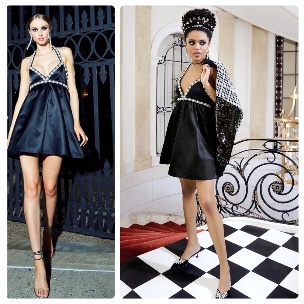 ALICE + OLIVIA Laurena Embellished Tie Neck Mini Dress - Picture 5 of 16